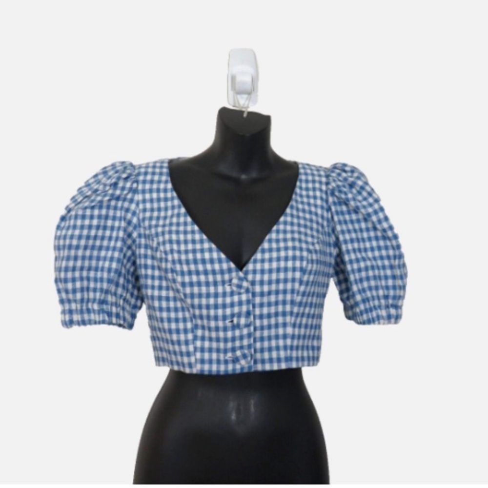 Reformation Gingham Blue Cropped Top